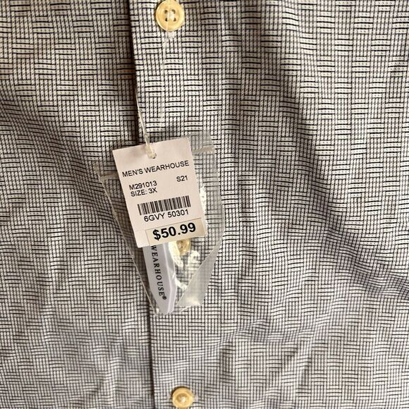 Egara Shirt Men’s 3XL Blue White Woven Pattern NWT Button Up Cotton Spadex - Picture 4 of 9